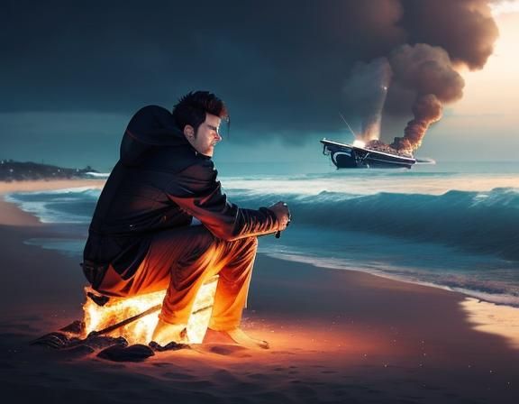 on-fire hot-seat boy on the beach