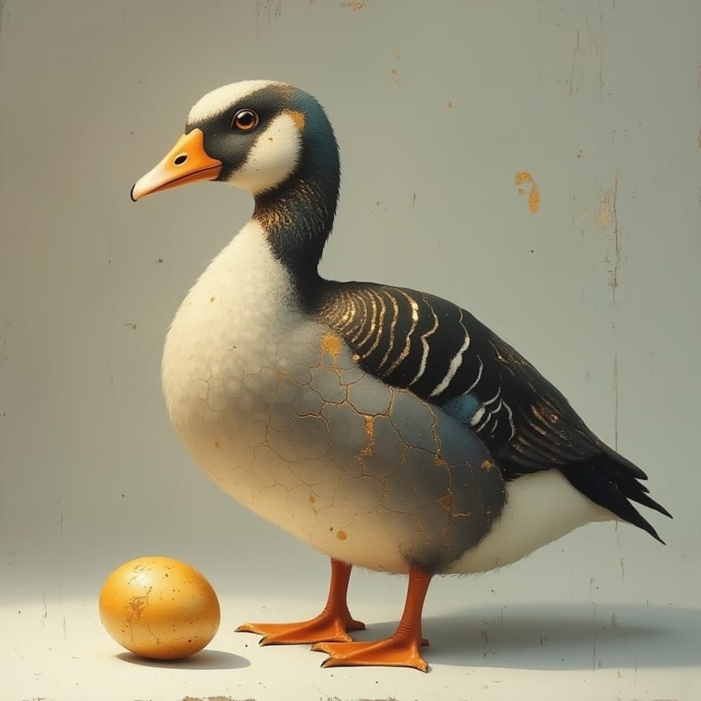 Hyperrealistic Goose with Golden Egg as Digital Painting