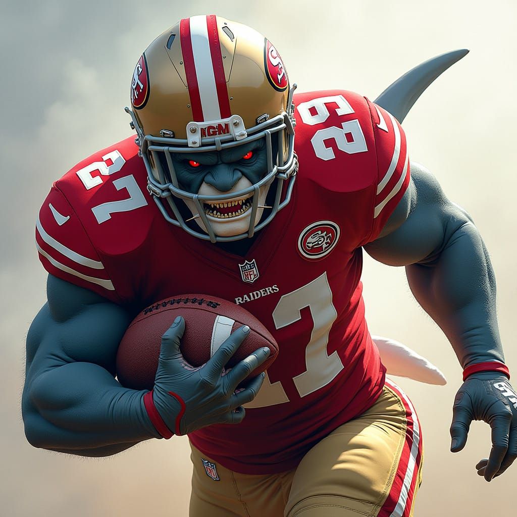 Cyberpunk Shark Warrior Dominates Football Field in 49ers Ge...