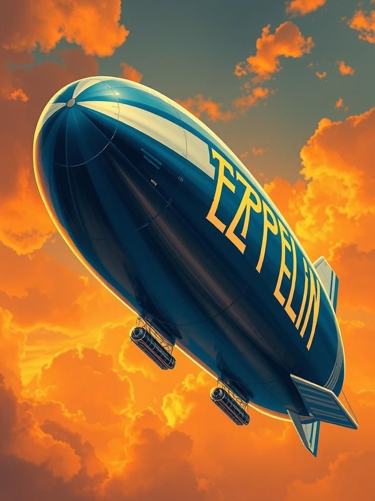 Hindenburg Airship Soaring with Led Zeppelin Logo