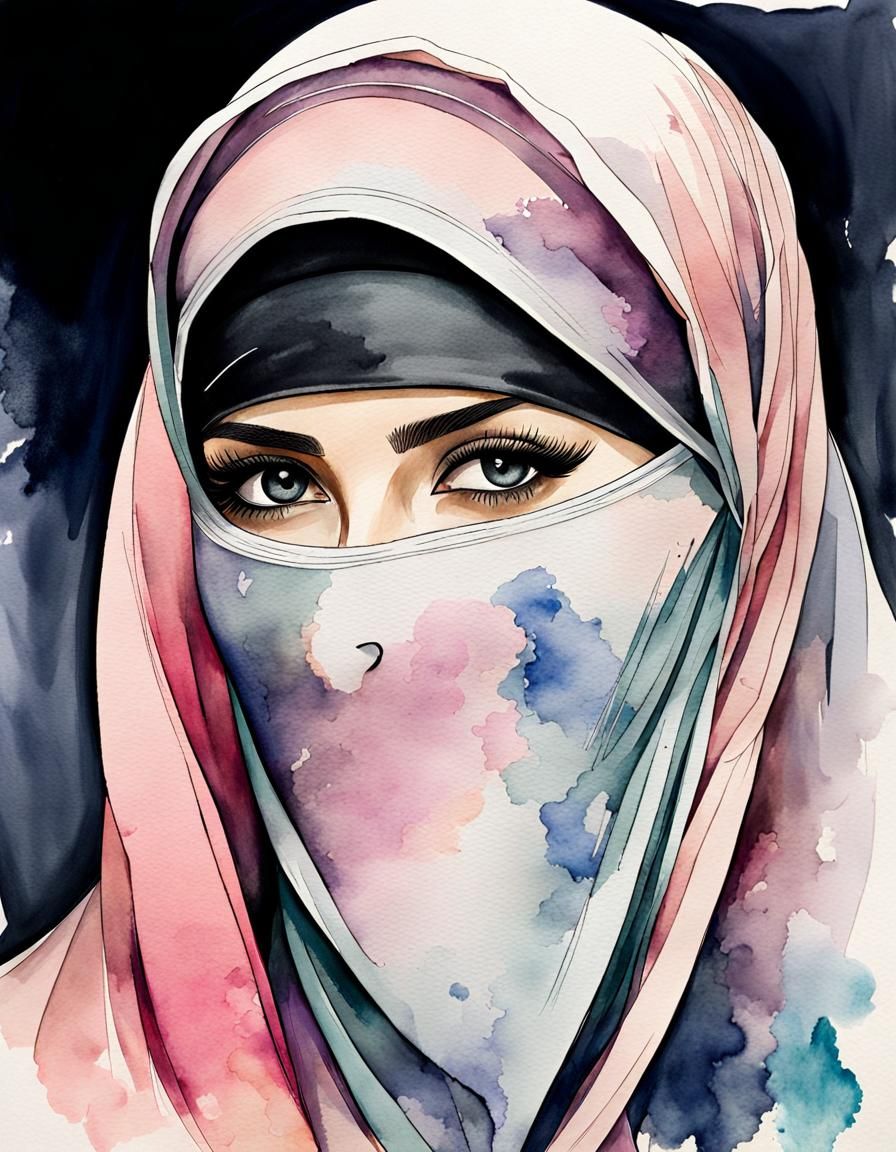 Beautiful Niqabi Woman in Watercolor Style
