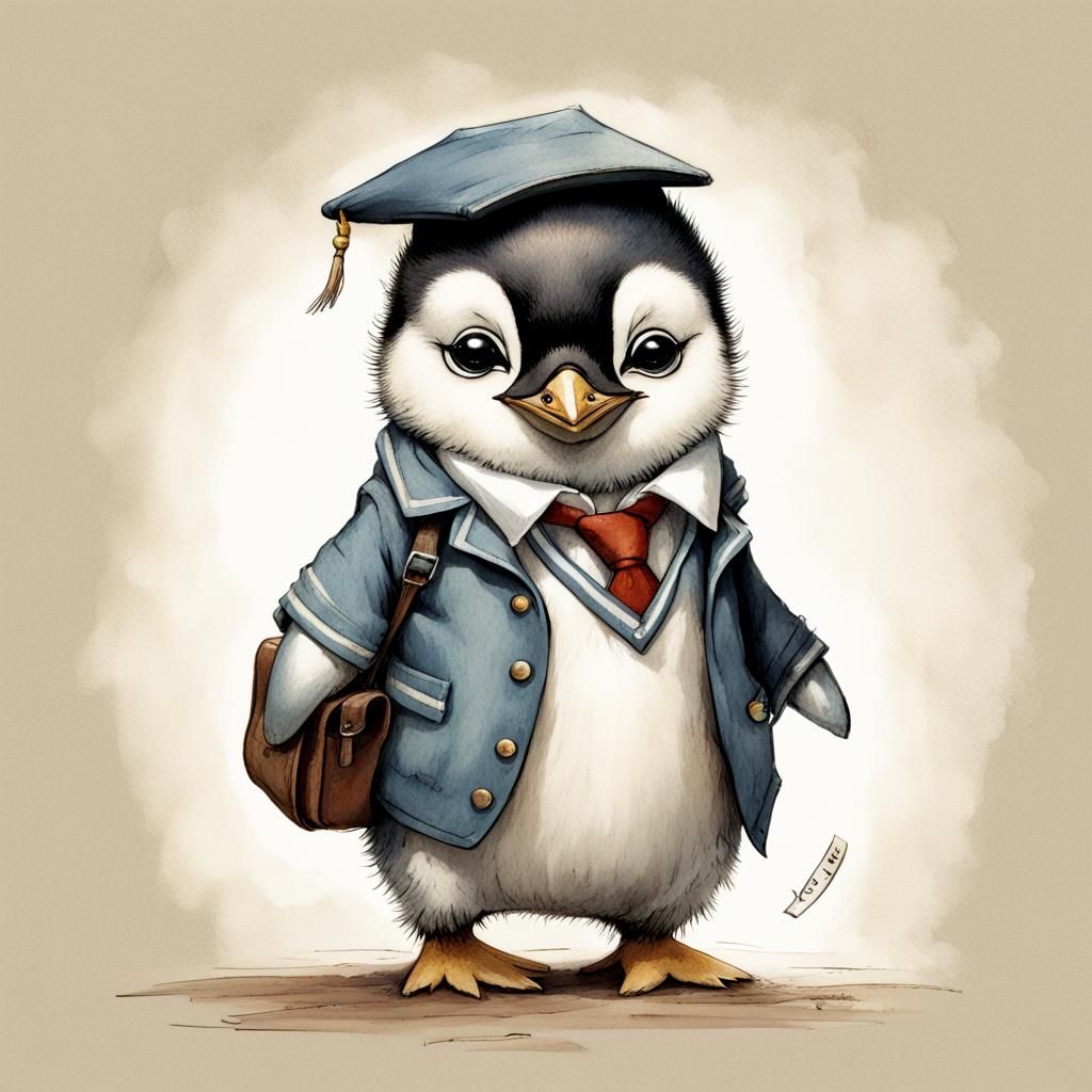 Embarrassed Penguin in School Uniform