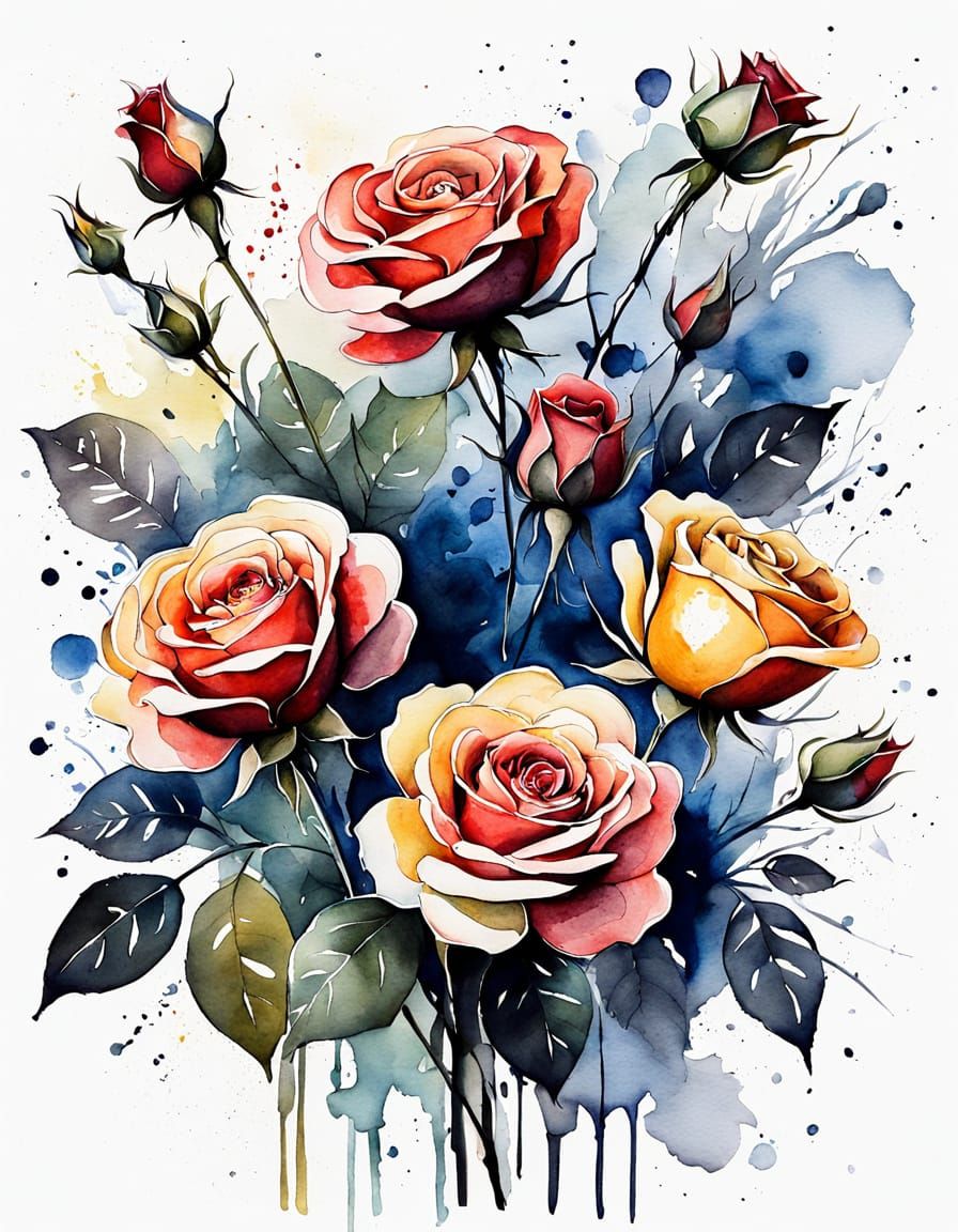 Vibrant Abstract Floral Blooms in Watercolor Ink