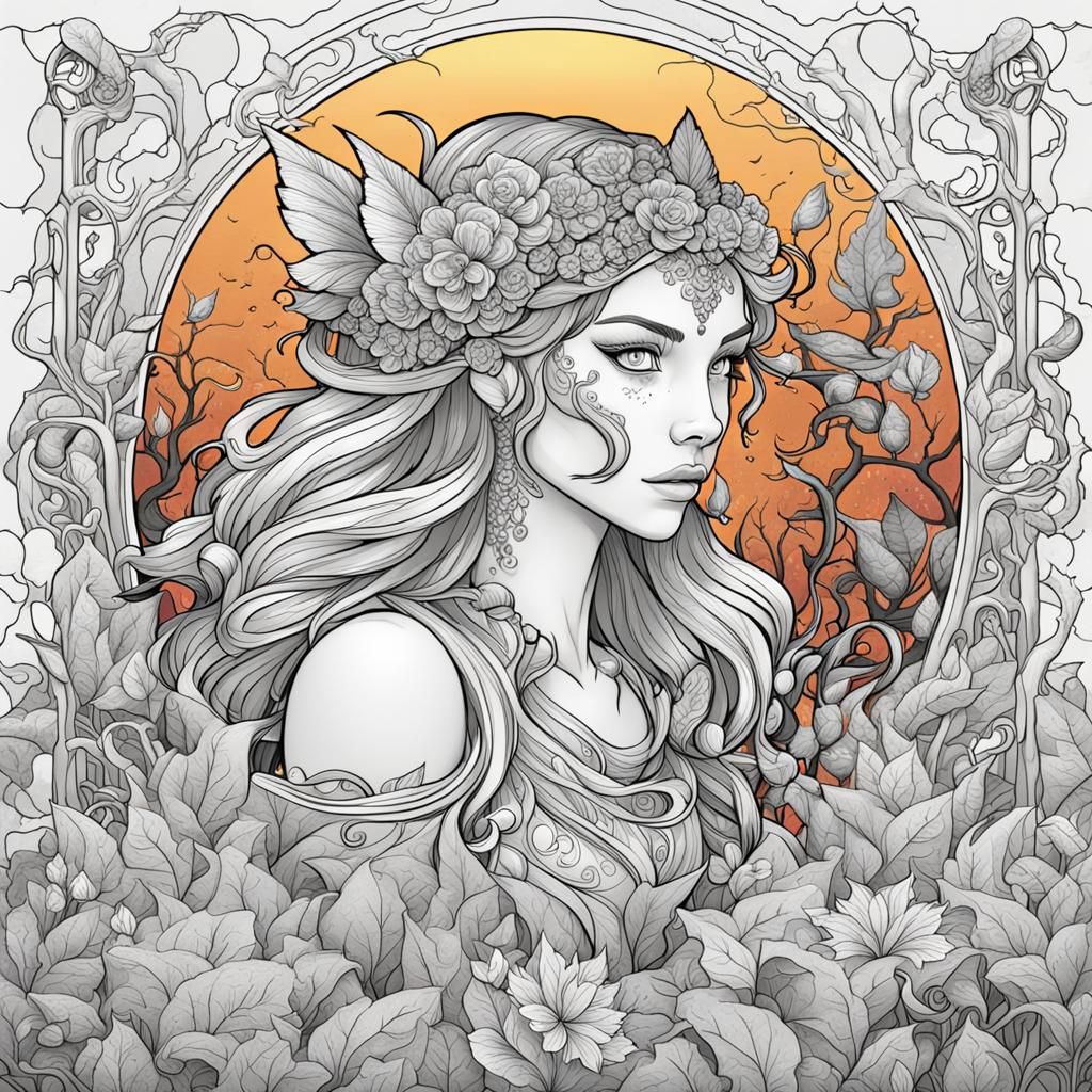 Nymph Coloring Book Stencil in Detailed Matte Painting