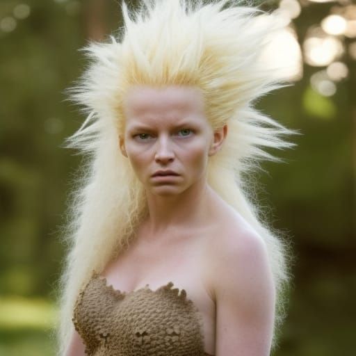 Photorealistic Super Saiyan Albino Woman in Combat