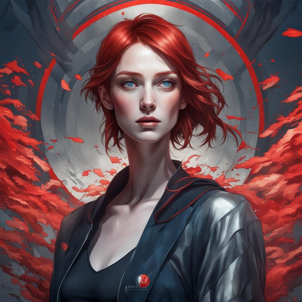 Striking Portrait of Red-Haired Woman in Hyperdetailed Style