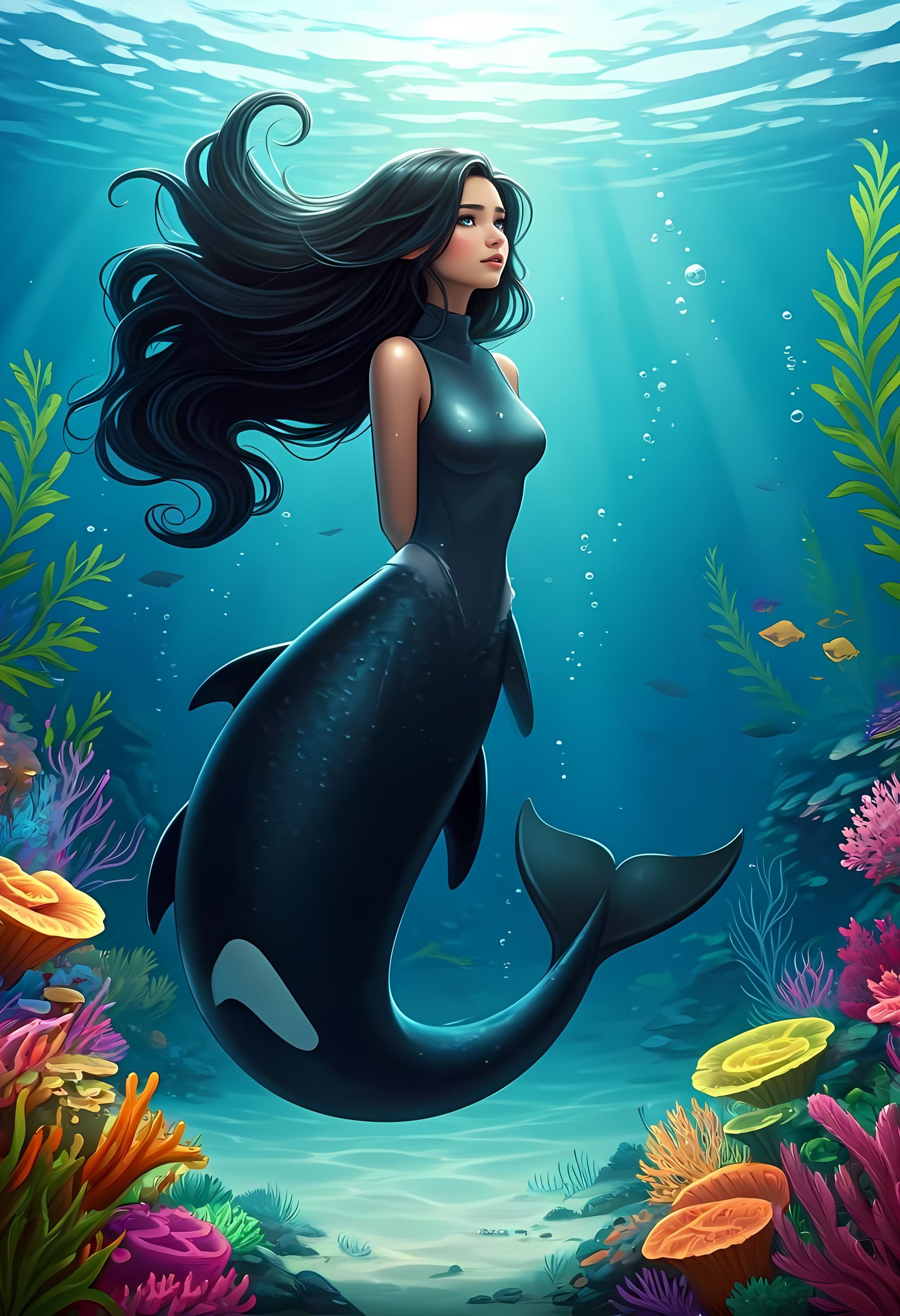 Orca Mermaid in Hyperdetailed Underwater Scene