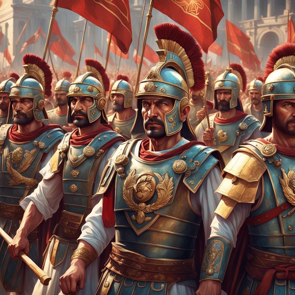 Roman Legionaries Parade Portrait in Digital Art Style