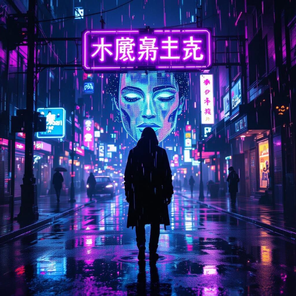 Neon Noir Wave Album Cover in Retro-Futuristic Style