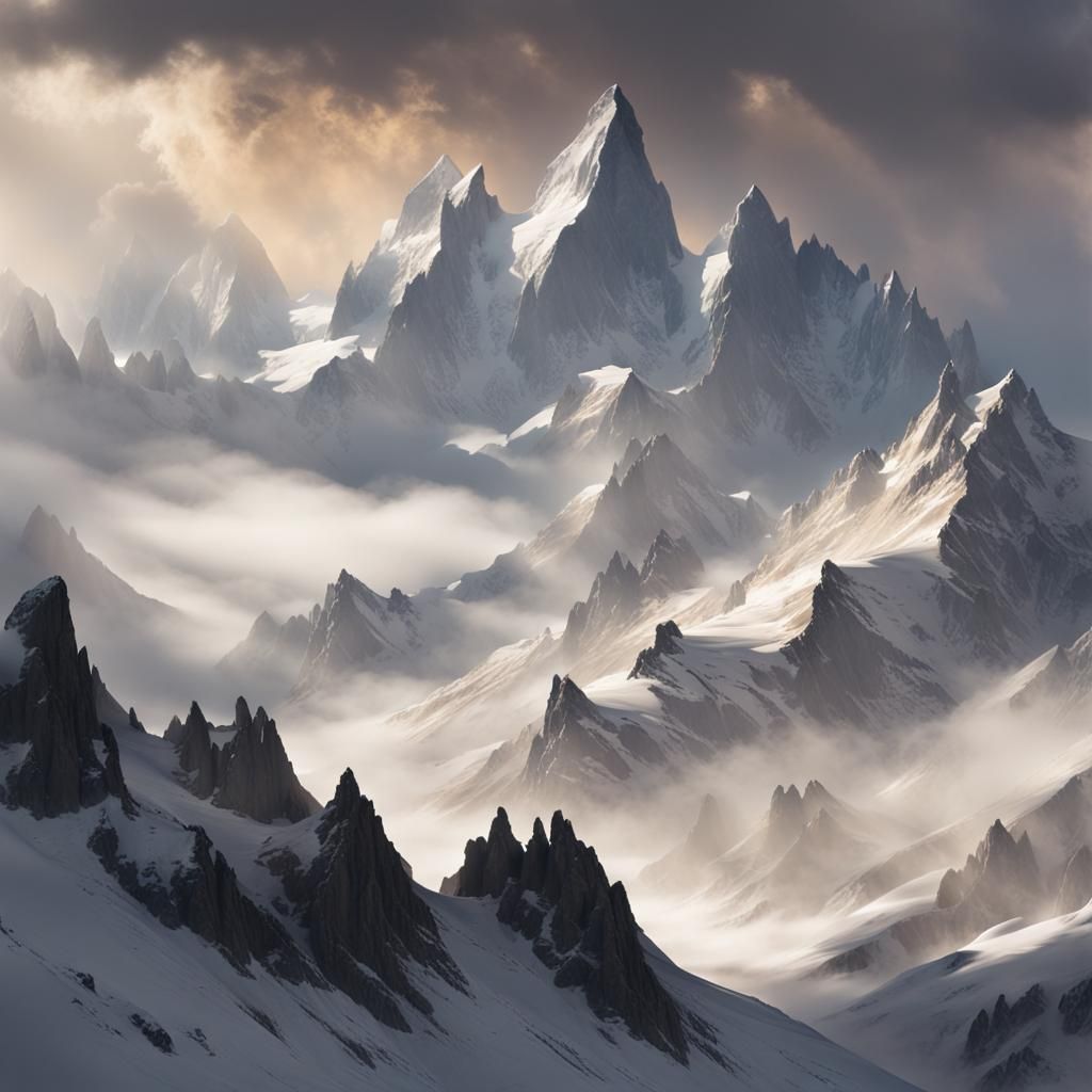 Misty Snow-Capped Mountains on the Sword Coast