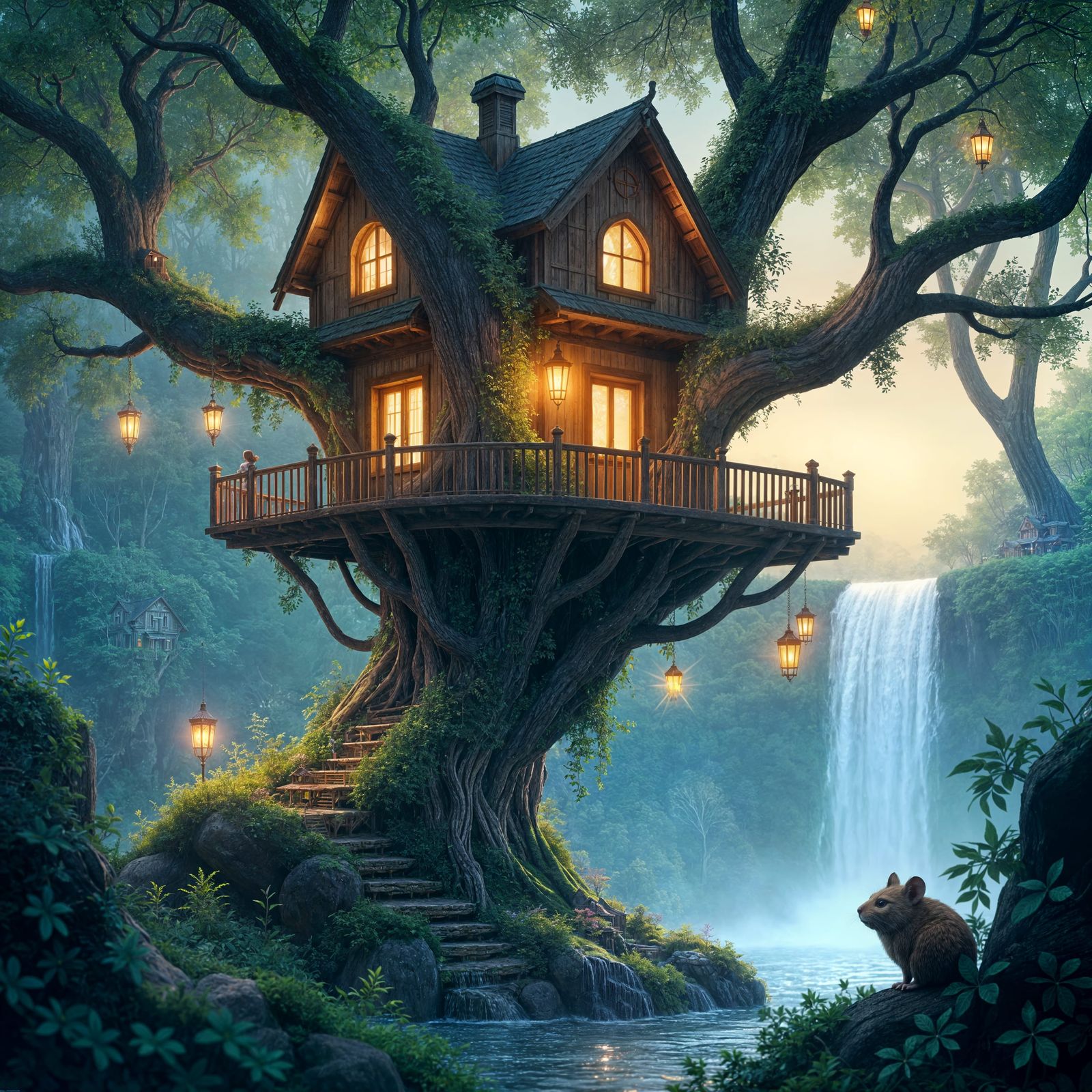 Enchanted Dormouse Treehouse in Anime Style