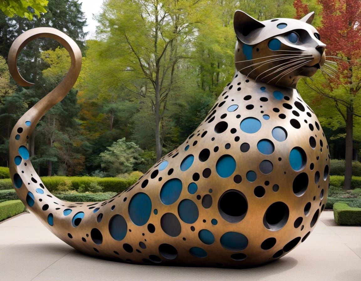 Abstract Giant Cat Sculpture in Esoteric Style