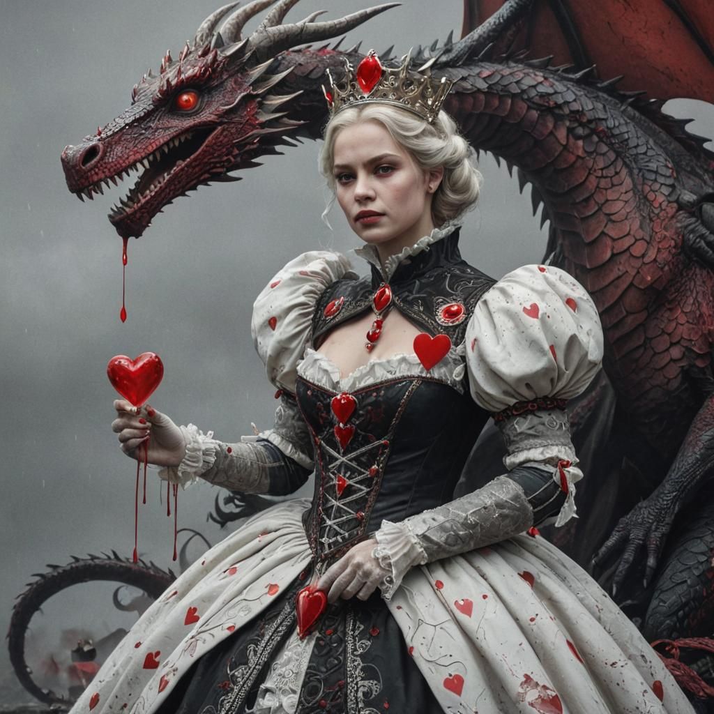 Queen of Hearts with Dragon in Photorealistic Style