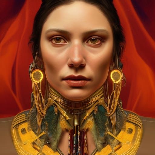 Victorian Native American Portrait in Robot Style