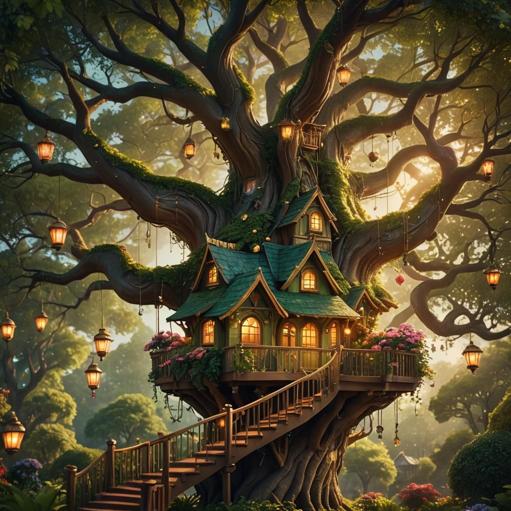 Magical Treehouse in Lush Backyard: Digital Matte Painting