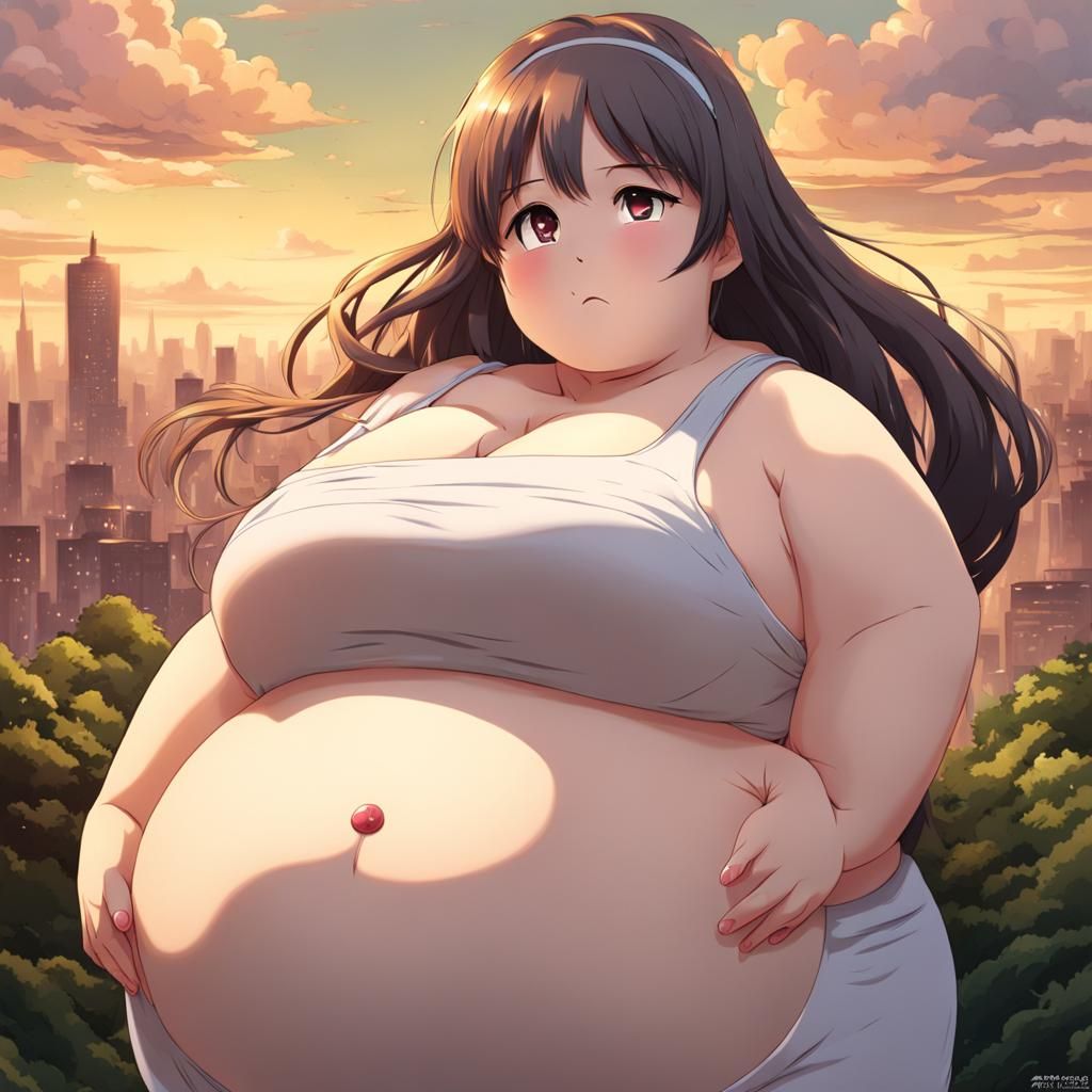Obese Anime Girl with Distended Belly