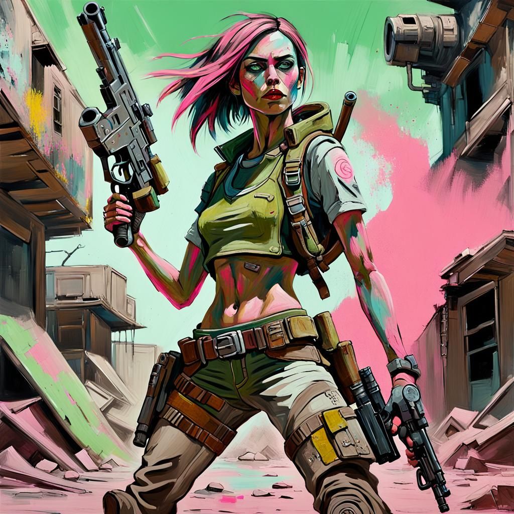 Borderlands Character in Neo-Expressionist Oil Painting