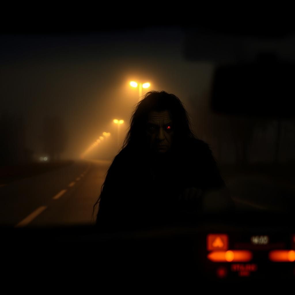 Nightmarish Witch Silhouette in Car Mirror