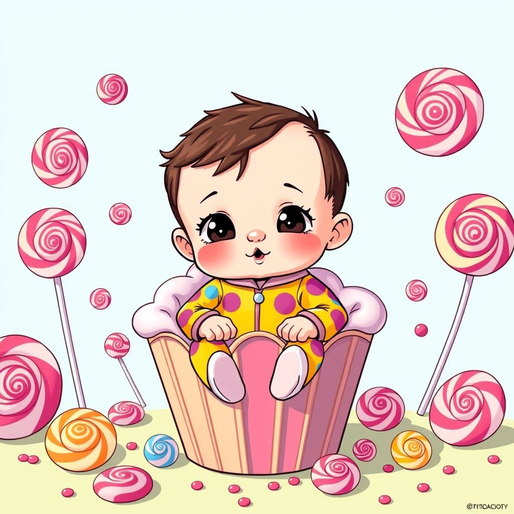 Baby in Cupcake: Vibrant Chibi Style