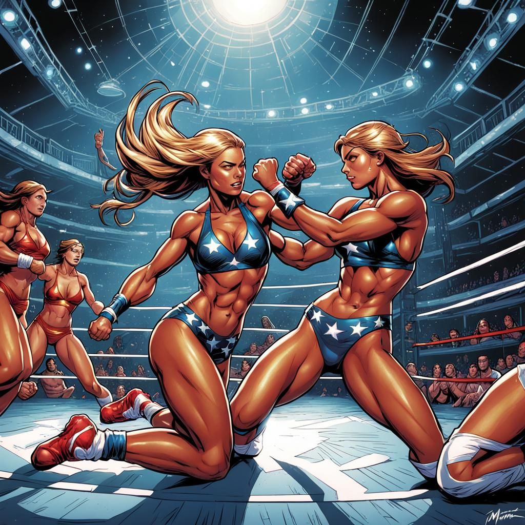 Super Girls Wrestling Tournament in Comic Book Art