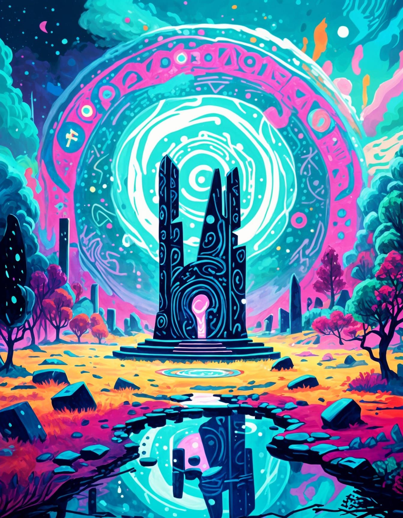 Cosmic Expressionism Portal with Runes