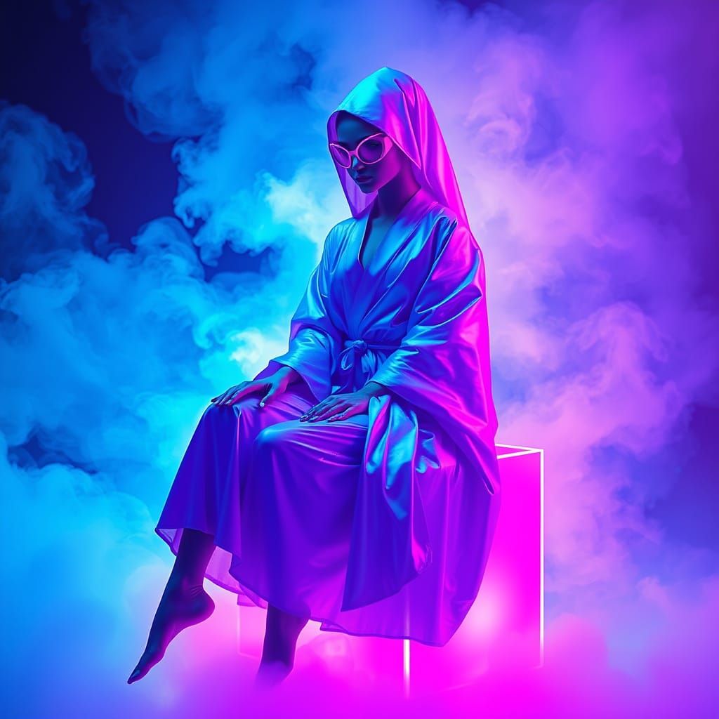 Neon Alien Queen on Purple Cube