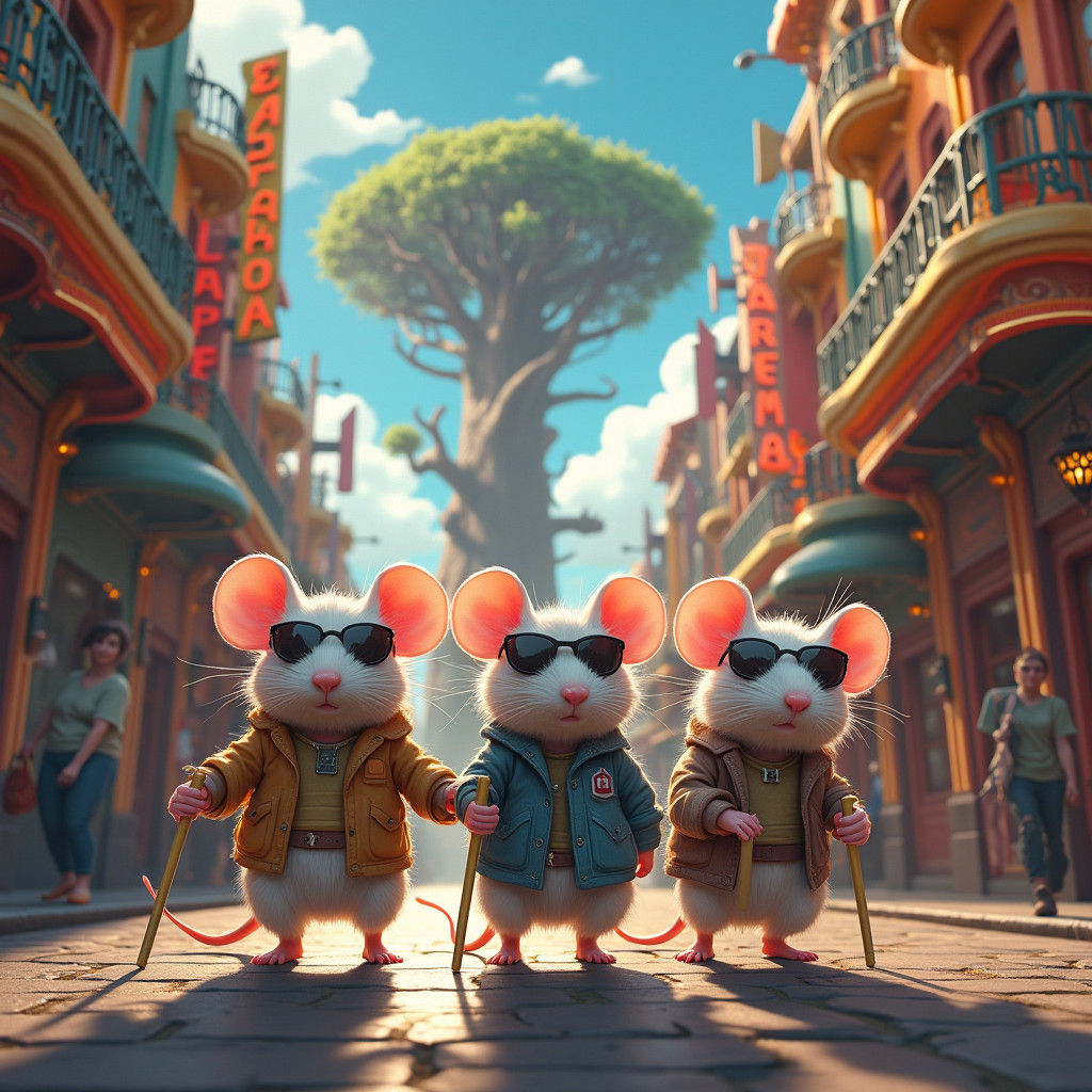 Trendy Mice in a Bustling Streetscape