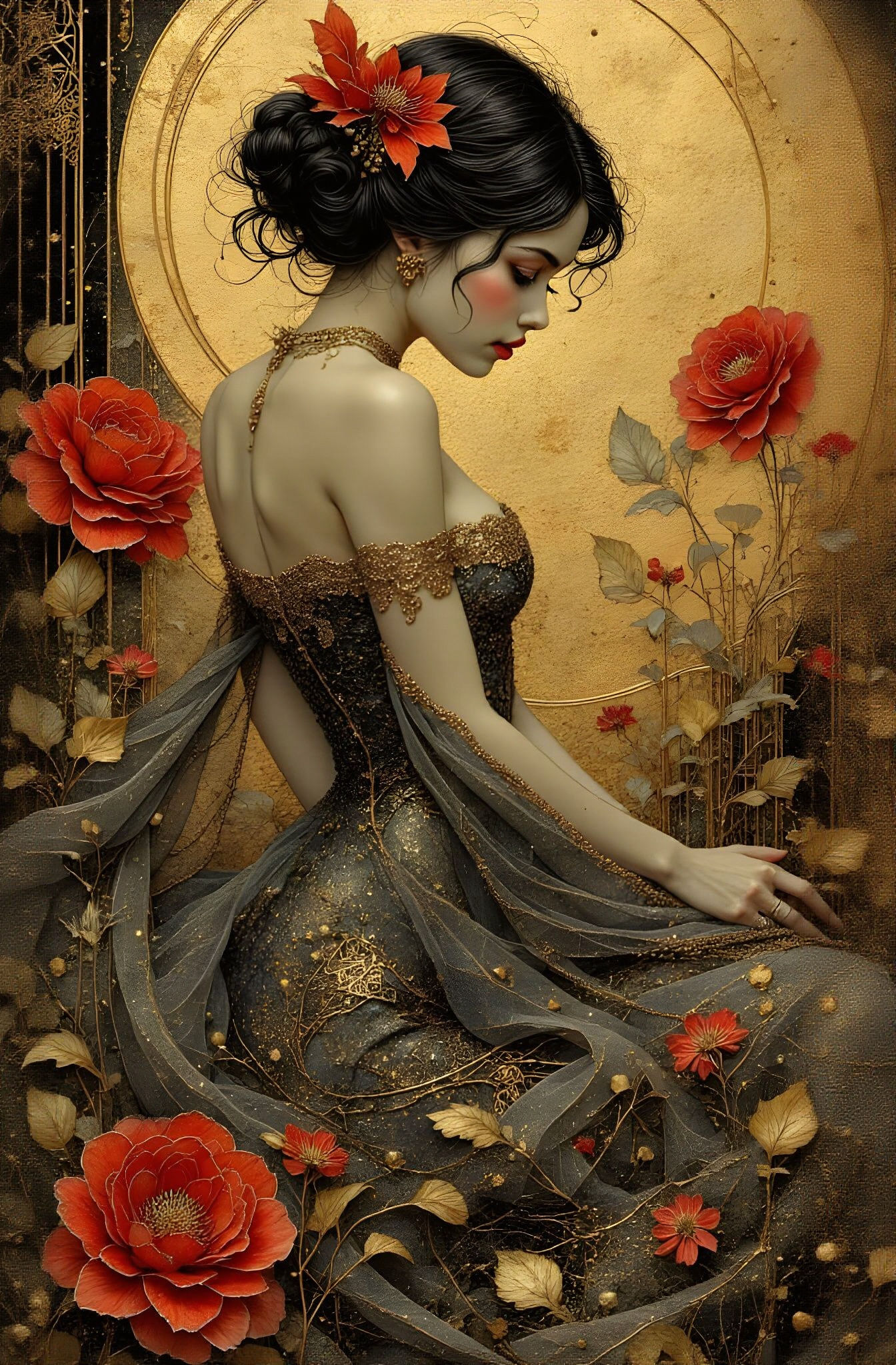 Elegant 1920s Woman in Klimt Style