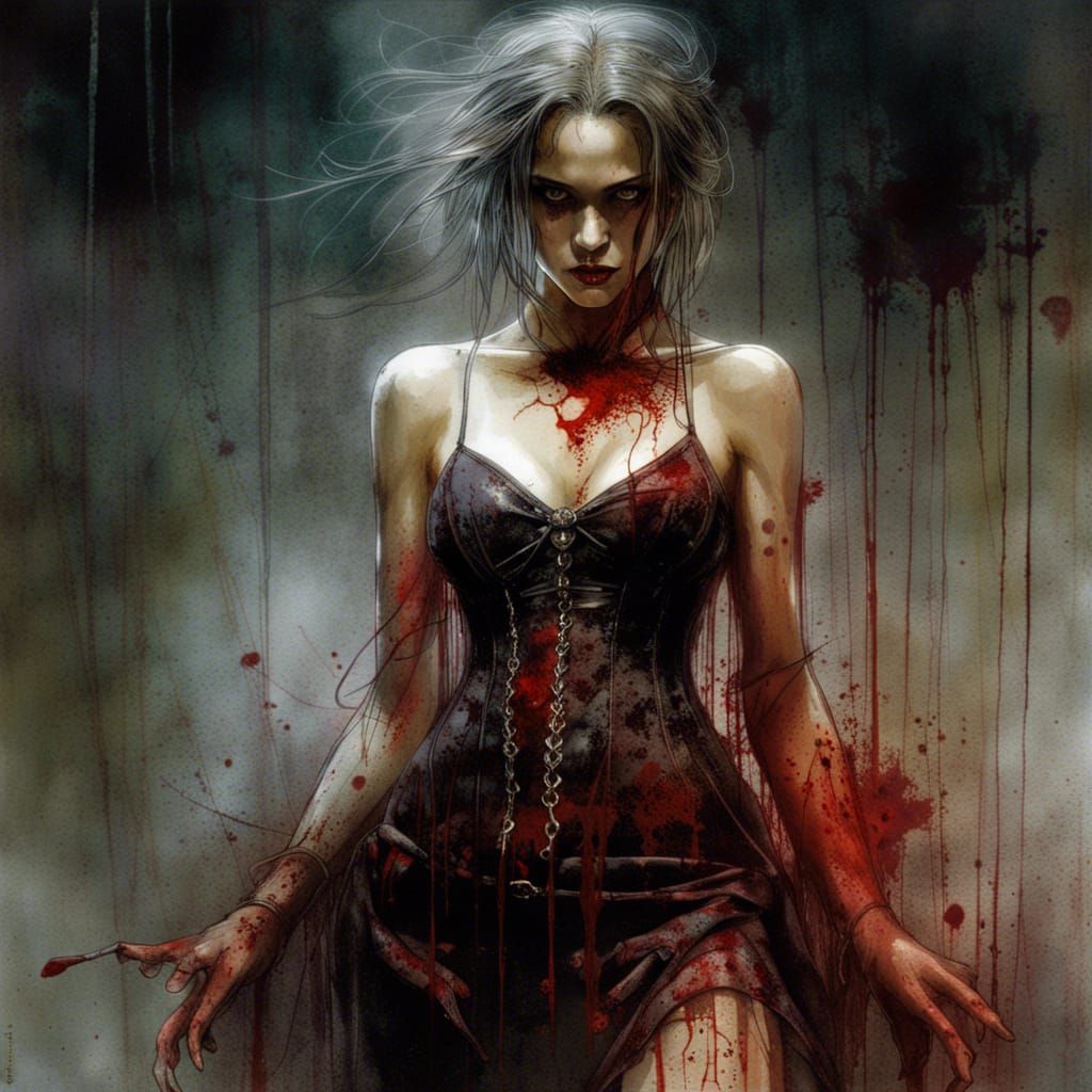 Seductive Vampire in Pastel Blood Bath