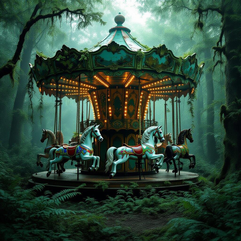 Nature Reclaims Abandoned Carousel in Forest