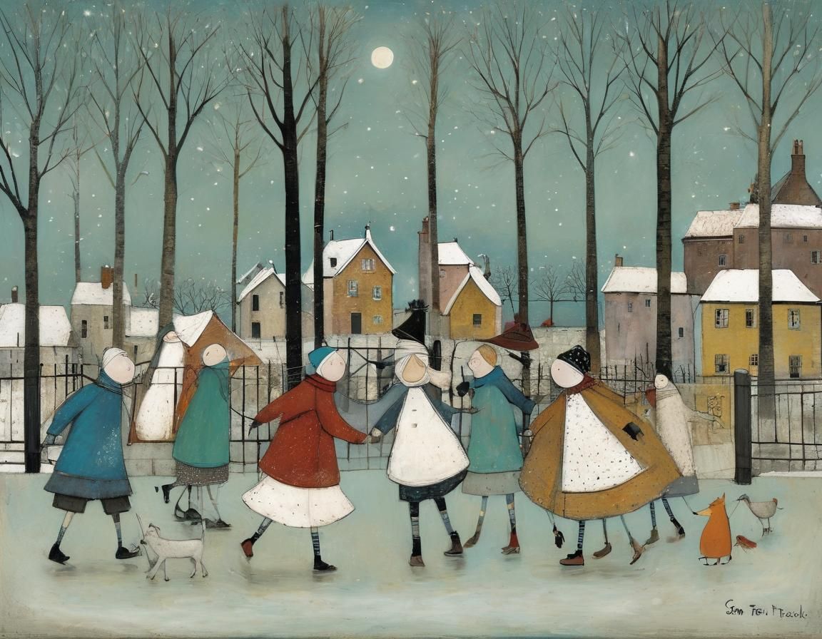 Whimsical Snowflake Dance in Watercolor Style