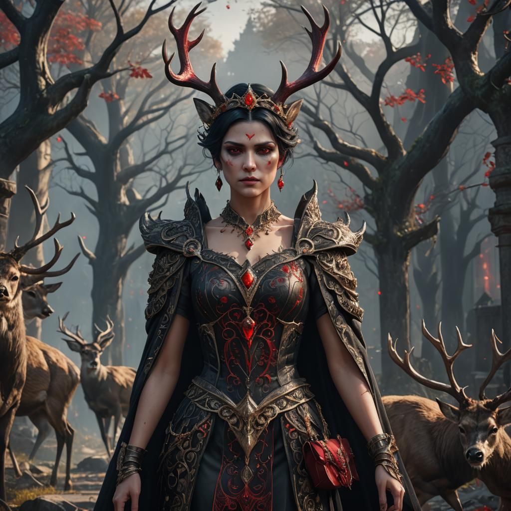 Fantasy Woman with Deer Horns and Crown