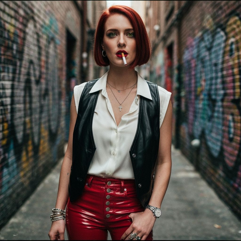 Gritty Alley Portrait of Woman with Red Hair