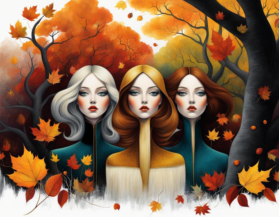 8 Images (3/8) Digital painting "Women immerse themselves in autumn"