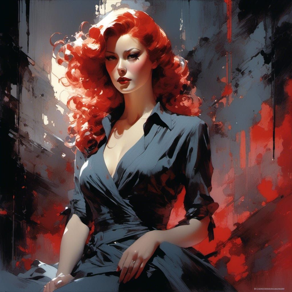 Noir Femme Fatale Portrait in Digital Painting Style