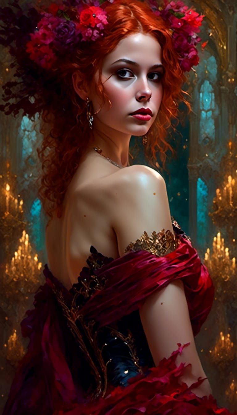 Fantasy Ballerina with Jeweled Corset in Dark Art Style