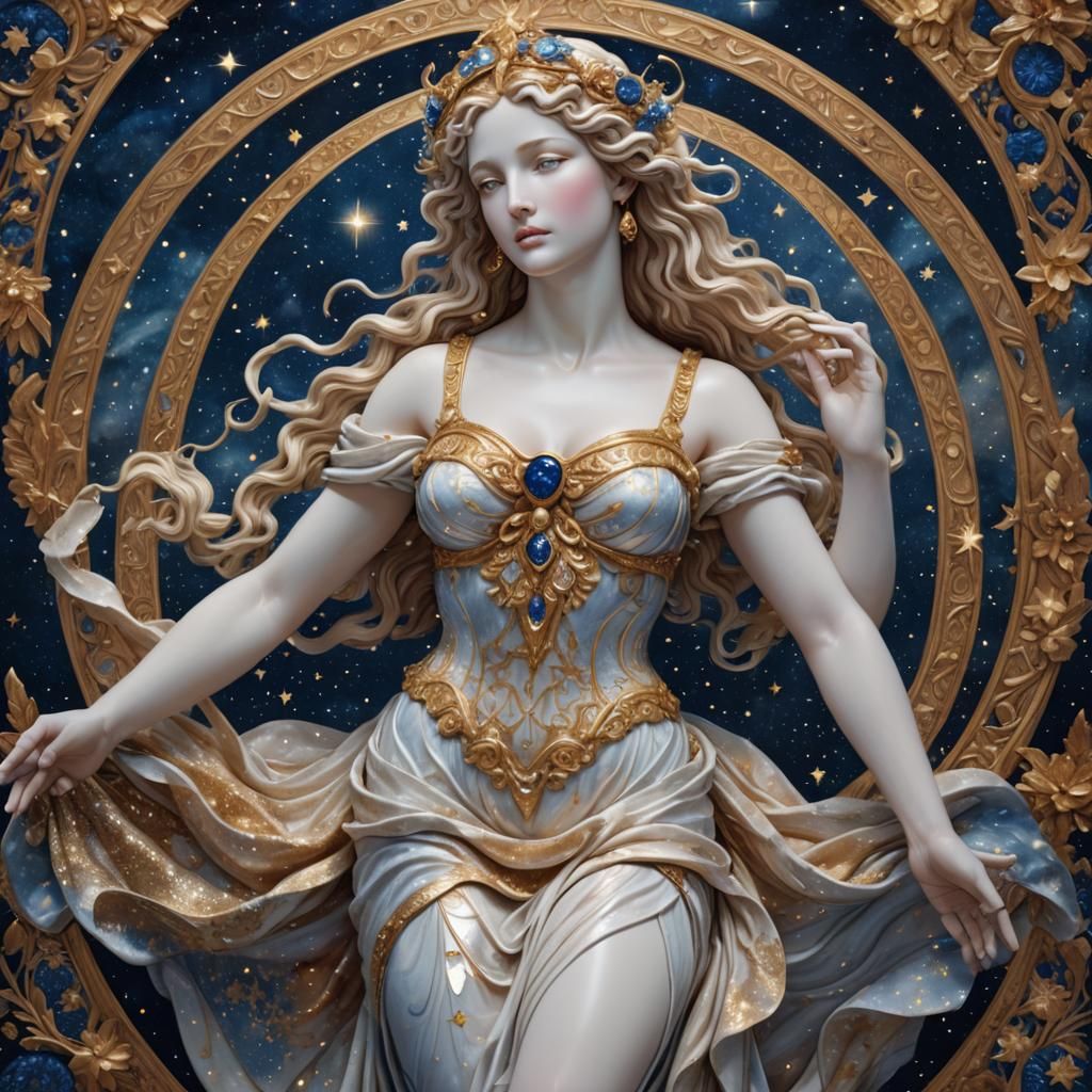 Aphrodite Porcelain Sculpture in Starry Night