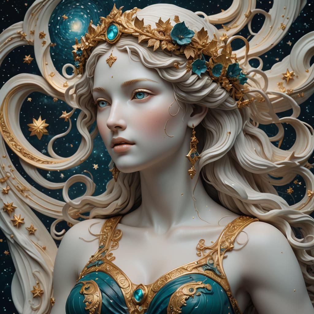 Porcelain Aphrodite in Starry Night Sky, Digital Art