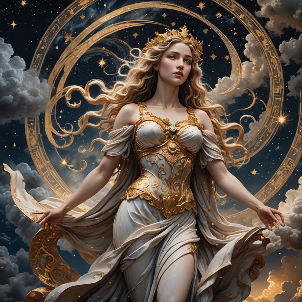 Aphrodite in Starry Night Sky: Hyper-Realistic Fantasy Art