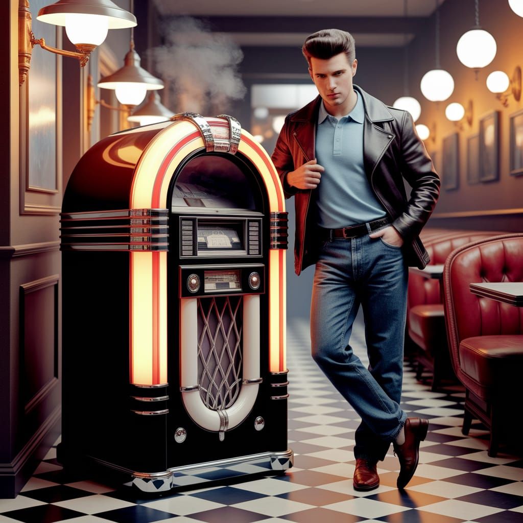 Man Beside Jukebox in William Eggleston Style
