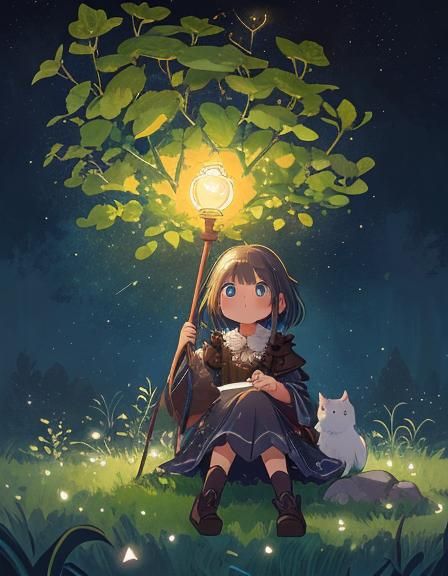 Girl Gazing at Stars: Detailed Digital Painting