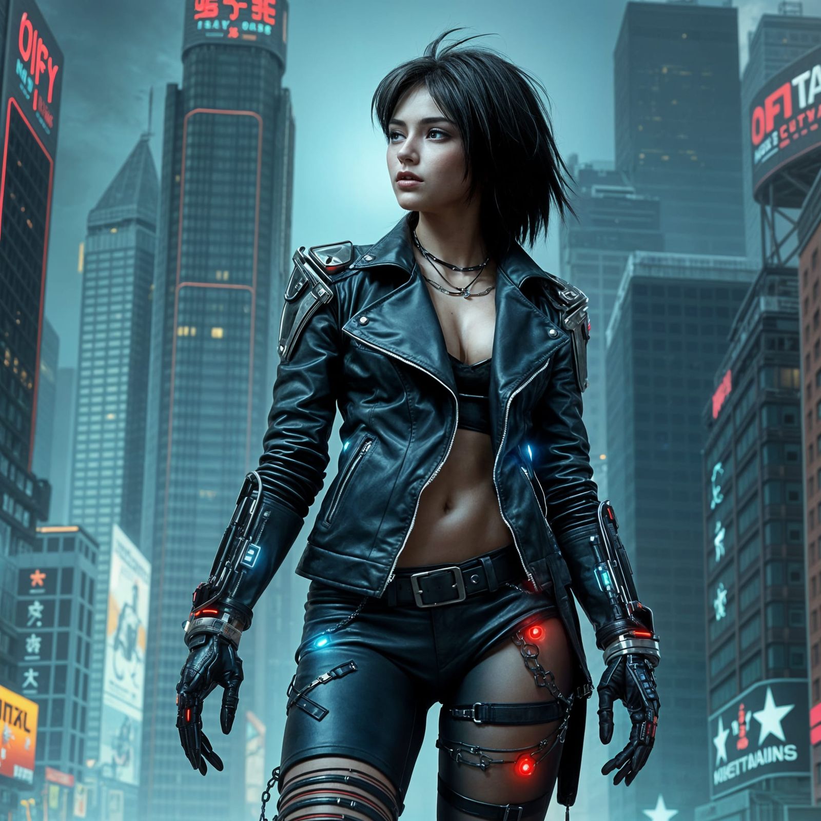 Cyberpunk Woman in a Futuristic World