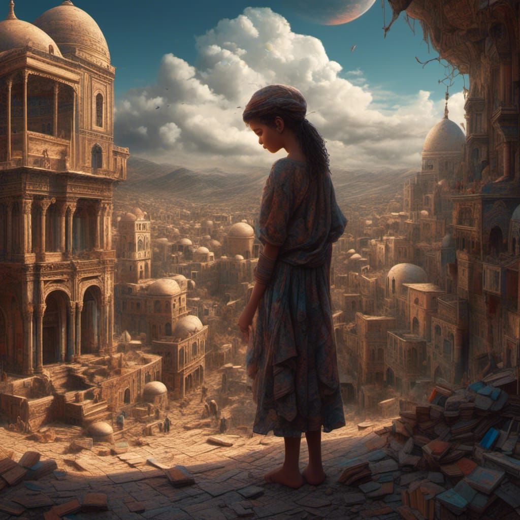 Toddler Trio: Peace in Palestine, Digital Matte Painting