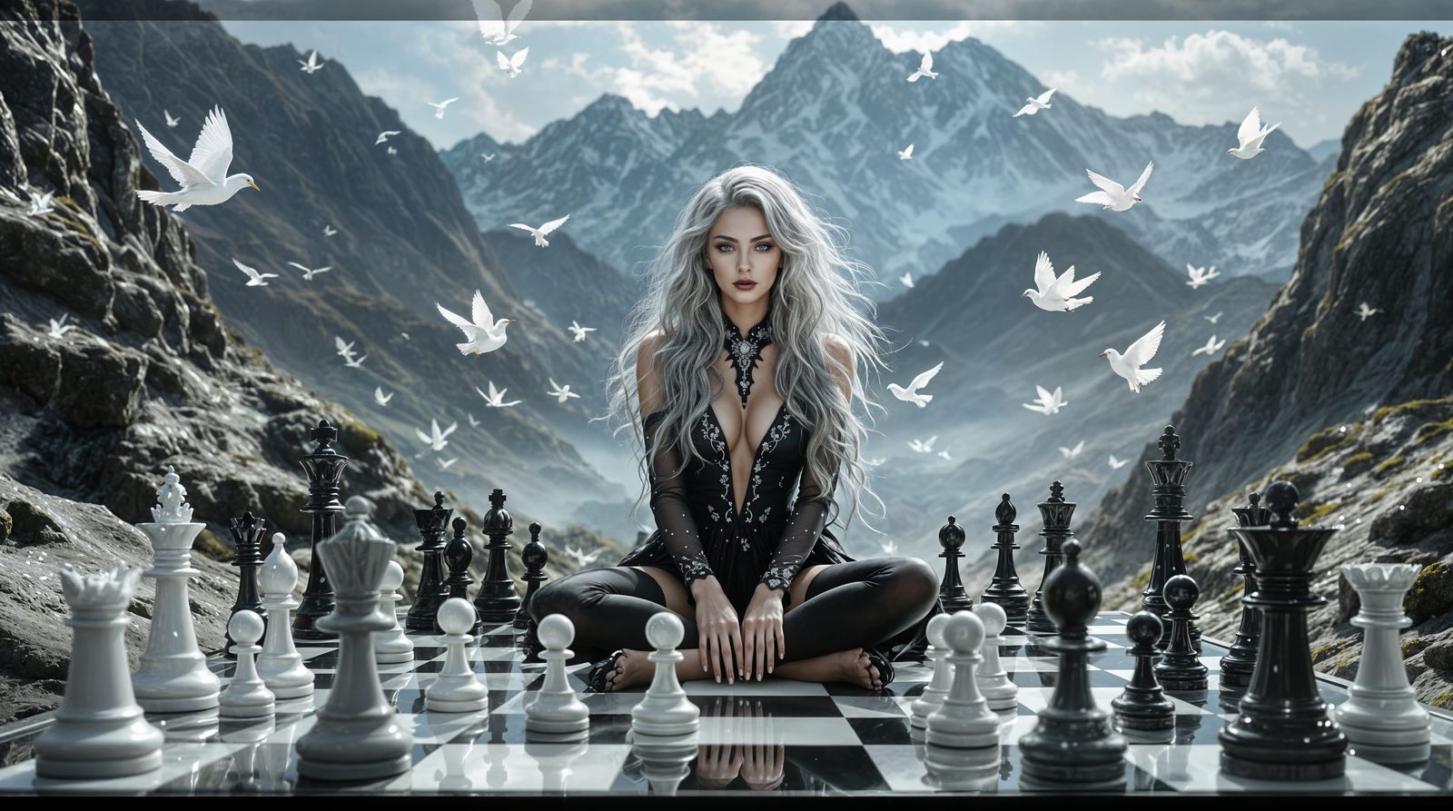 Ethereal Chessboard Scene in Elegant Dreamlike Style