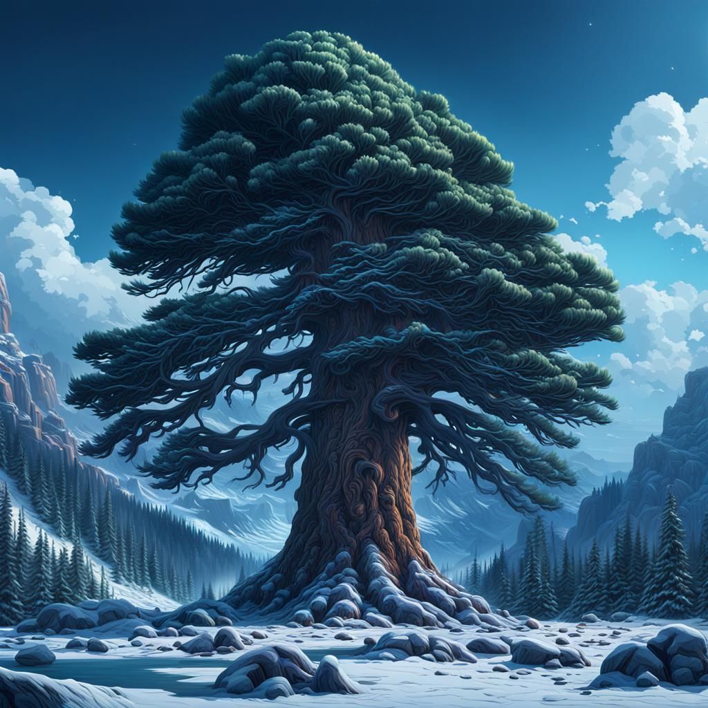 Epic Mammoth Pine in Digital Matte Painting Style