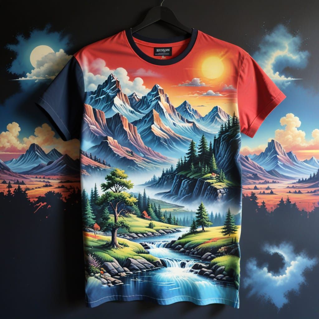 Vintage 80s Style Airbrushed Landscape Mural