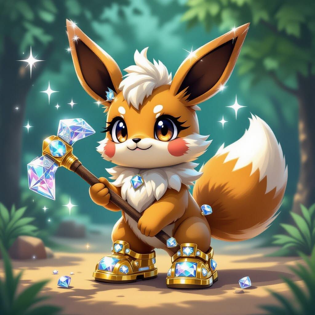 Diamond Eevee with Pickaxe and Minecart Boots