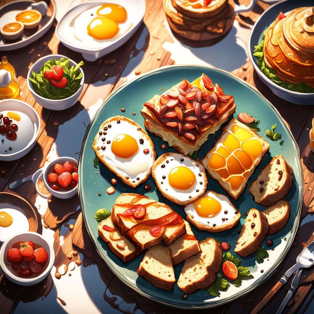 Anime Breakfast Still Life: Detailed Matte Painting