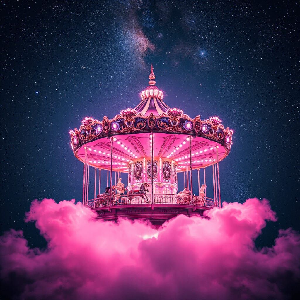 Majestic Carousel Float in Starry Deep Space
