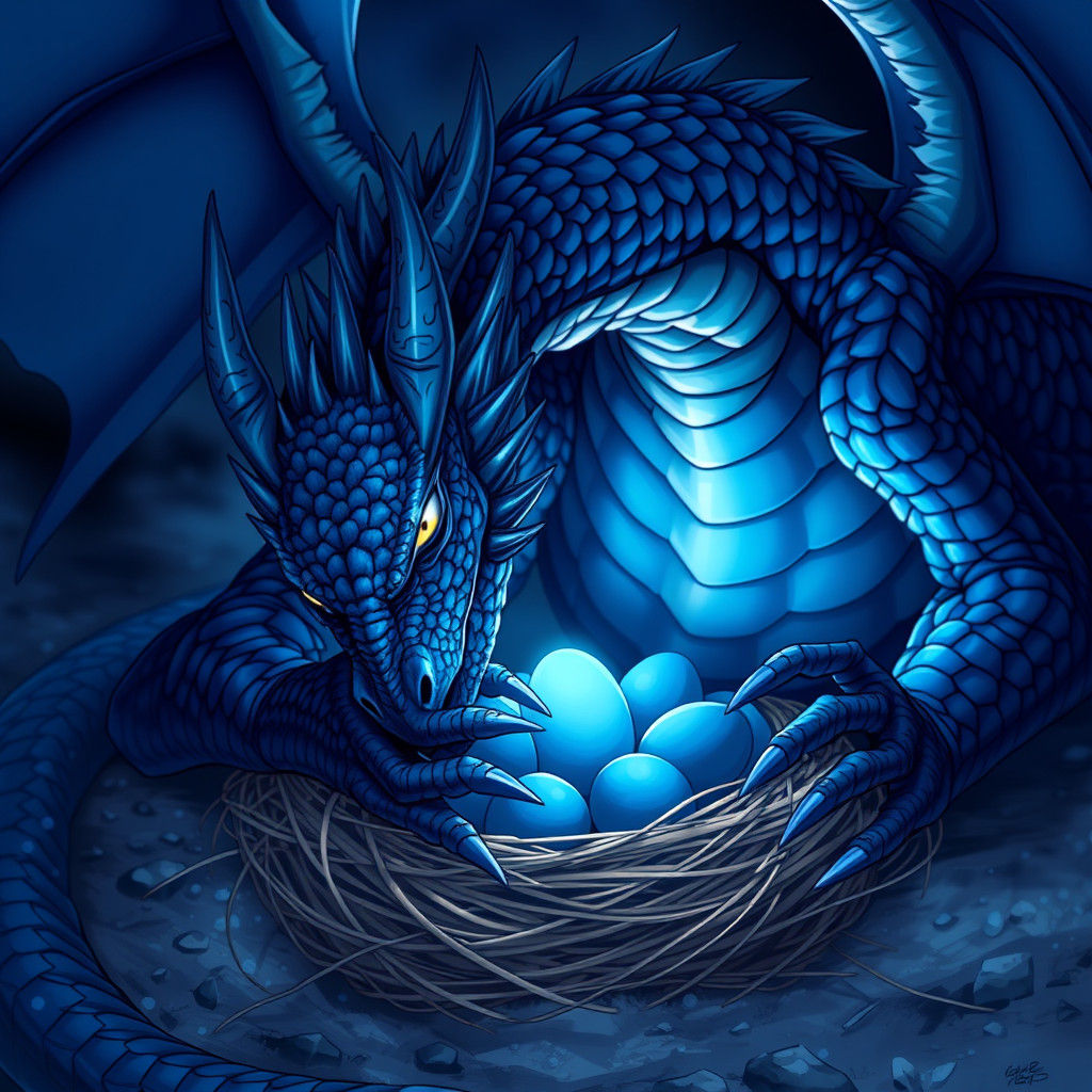 Protective Dragon Mother with Glowing Eggs in Anime Style